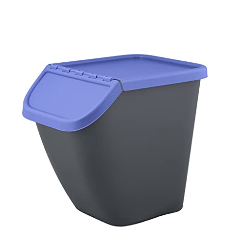 BranQ Home essential – Mülltrennungssystem Pelikan zur Mülltrennung, Mülleimer 23 Ltr. mit abschließbarem Deckel, Kunststoff (PP) BPA-frei, Antrazit mit farbigem Deckel: Papier von BranQ Home essential