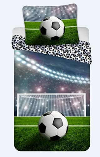 BrandMac Bettwäsche Fußball Kissenbezug 80 x 80 cm und Bettbezug 135 x 200 cm, 100% Baumwolle von BrandMac
