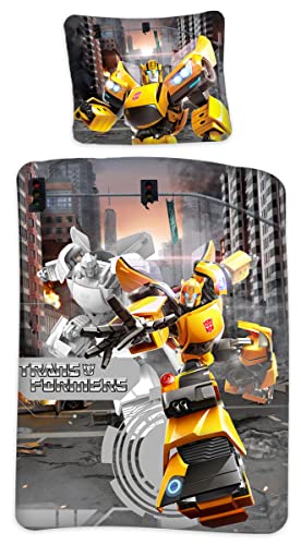 Kinder Bettwäsche Set Transformers Bumblee Bee Cybertron, Bezug Bettdecke 140 x 200 cm, Bezug Kopfkissen 60 x 63 cm, 100 % Baumwolle, für Kinder und Fans von BrandMac