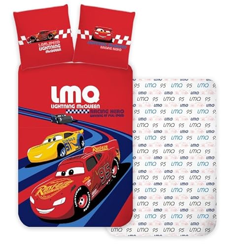 Brandmac Bettwäsche Disney Cars Rot, wendbar, 100% Baumwolle, Bettbezug 100 x 135 cm + Kissenbezug 40 x 60 cm, Flash McQueen von Brandmac