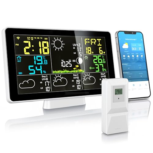 Brandson - Wlan Wetterstation Funk mit Außensensor WiFi – Innen und Außentemperatur – Luftdruck/Barometer – Luftfeuchtigkeit – 4 Tage Prognose mit App – Temperaturtrend – UV - Mondphase von Brandson