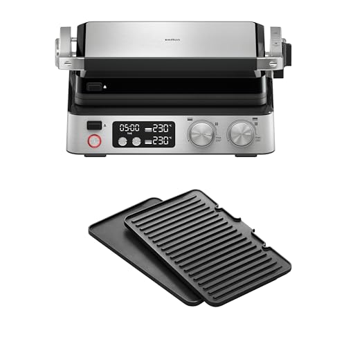 Braun MultiGrill 7 CG 7040 Kontaktgrill inkl. Grill- und Flachplatten, Grillpositionen: Kontakt, BBQ, Ofen, Spülmaschinenfeste Platten, Fettauffangschale, 230° Höchsttemperatur, Schwarz/Edelstahl von Braun Household