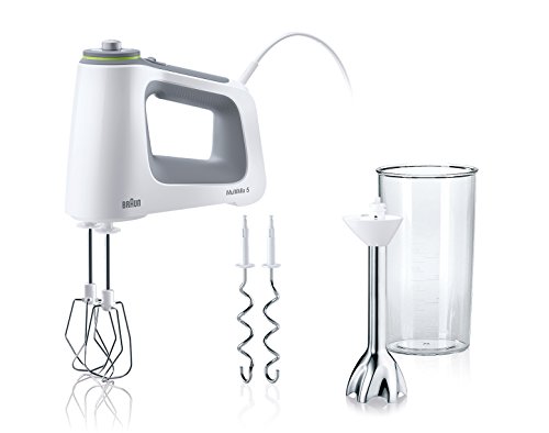 Braun MultiMix 5 HM 5107 Handmixer – Handrührgerät mit stufenloser Geschwindigkeitsregelung, inkl. Schneebesen, Knethaken, Pürierstab und 600 ml Mix- und Messbecher, 750 Watt, weiß von Braun Household