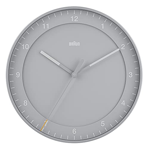 Braun Classic Große Analog-Wanduhr mit geräuschlosem Uhrwerk (kein Tickgeräusch), leicht ablesbar, 30 cm Durchmesser in Grau, Modell BC17G. von Braun