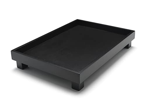 Bredemeijer großes schwarzes rechteckiges Holz Tablett 35 x 25 cm mit 4 Standfüßen - hoher Rand - im asiatischen Design von Bredemeijer
