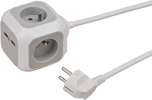Brennenstuhl 1150101 Alea Power Steckdosenleiste in Würfelform, 4 USB-Anschlüsse und 1,4 m Kabel H05VV-F 3G1,5 (im Lieferumfang enthalten) Weiß & Grau, Grau & Weiß von Brennenstuhl