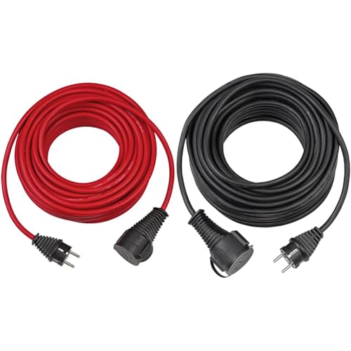 Brennenstuhl Baustellen-Verlängerungskabel (10m Kabel, für den Einsatz im Außenbereich IP44) rot & Qualitäts-Gummi-Verlängerungskabel von Brennenstuhl