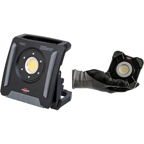 Brennenstuhl Multi Battery LED Akku Baustrahler 4000 MA (40W & Akku LED Arbeitsstrahler SH 1000 MA (1000lm, IP54, Akku LED Arbeitsleuchte mit Magnet und Karabinerring, robustes Gehäuse), Schwarz, Grau von Brennenstuhl