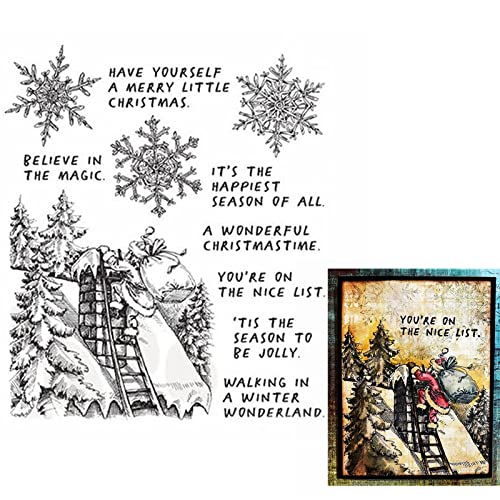 Briartw Merry Christmas Chimney Winter Wishes Believe Magic Snow Jolly Season Metall Stanzform und Clear Stamp Set für Scrapbooking Prägung Handwerk Schablone Kartenherstellung DIY Geschenkkarte Album von Briartw