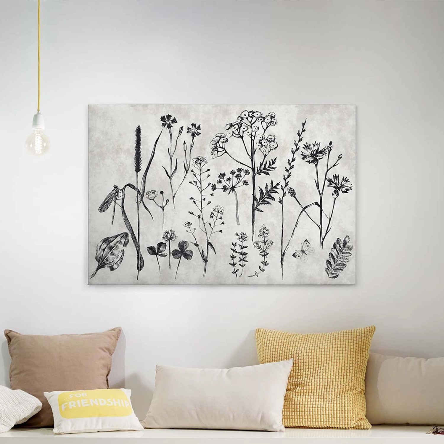 Bricoflor Botanik Bild In Grau Und Schwarz Modernes Leinwandbild In Betonoptik Mit Botanischer Zeichnung Schlafzimmer Und Büro Wandbild Mit Blumen von Bricoflor