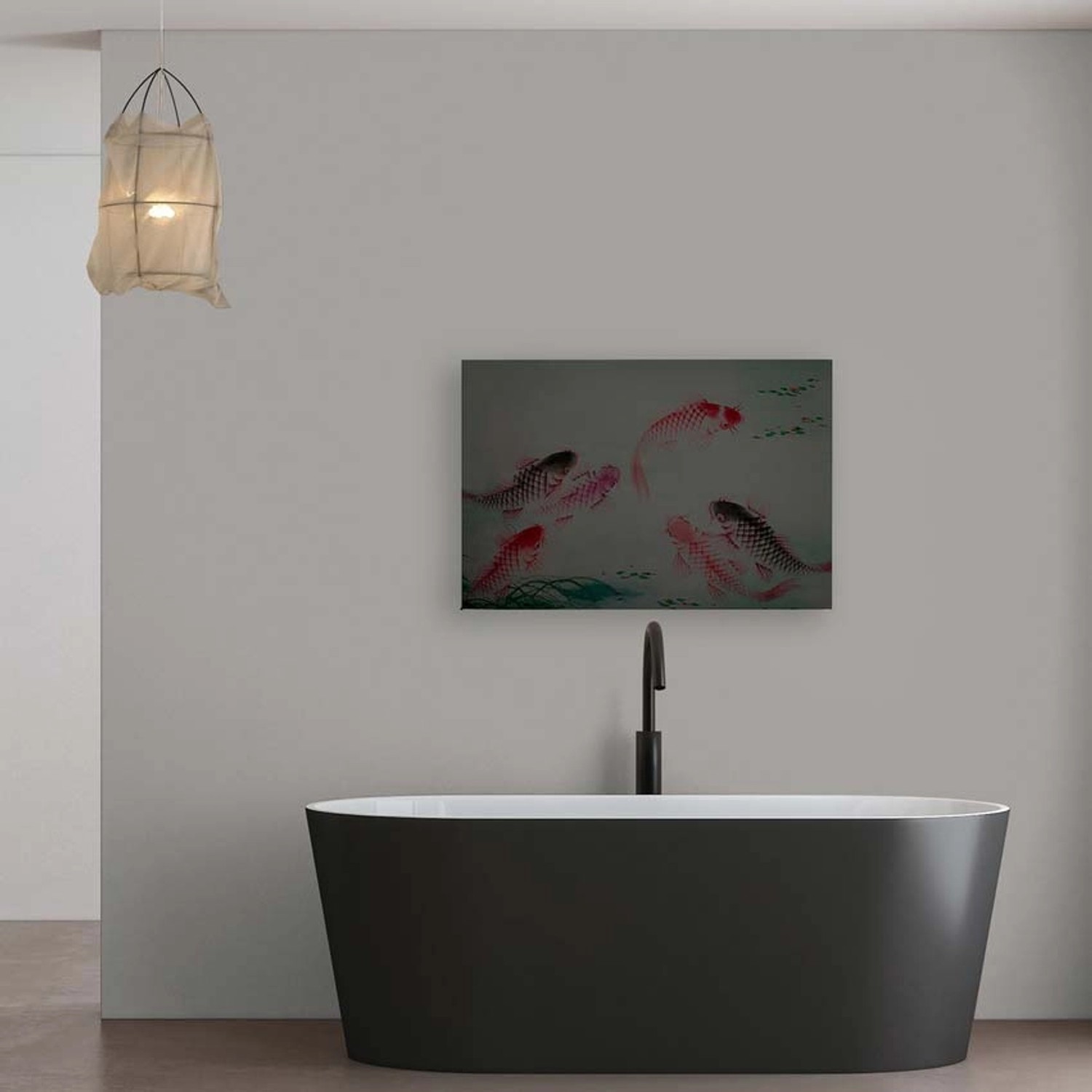 Bricoflor Koi Bild In Grau Und Rot Leinwand Bild Im Japanischen Stil Für Schlafzimmer Und Küche Modernes Wandbild Auf Canvas Mit Fisch Design von Bricoflor