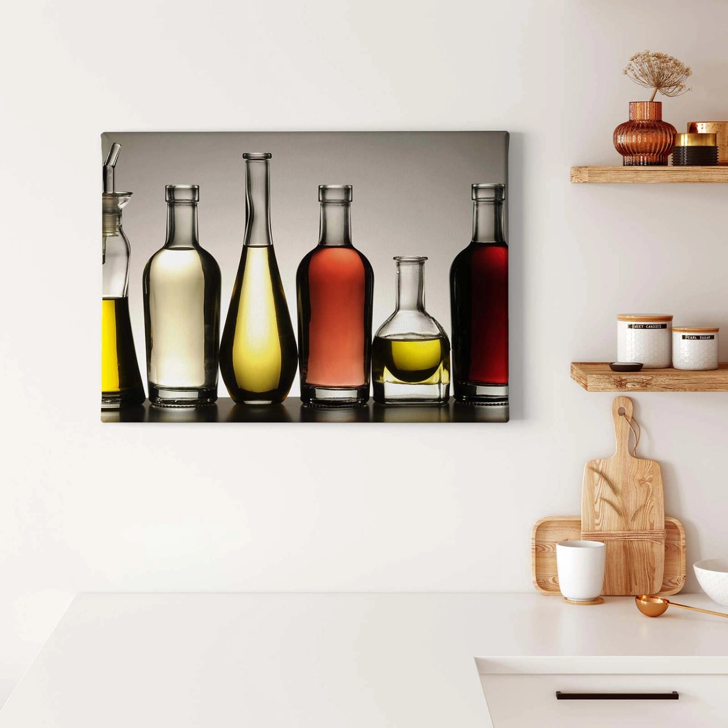 Bricoflor Küchen Bild Mit Olivenöl Und Essig Modernes Leinwandbild Für Küche Und Esszimmer Leinwand Küchenbild In Grau Rot Und Gelb von Bricoflor