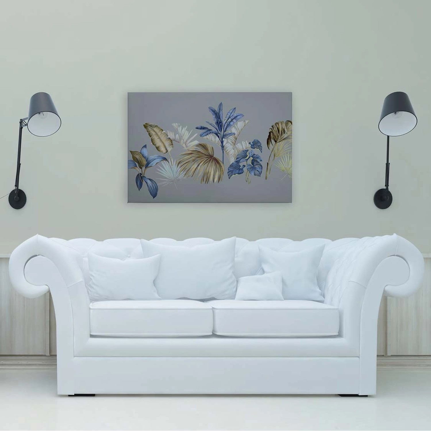 Bricoflor Palmen Bild Grau Blau Gold Modernes Wandbild Mit Palmenblättern Grafisch 120 X 80 Cm Für Wohnzimmer Und Badezimmer von Bricoflor