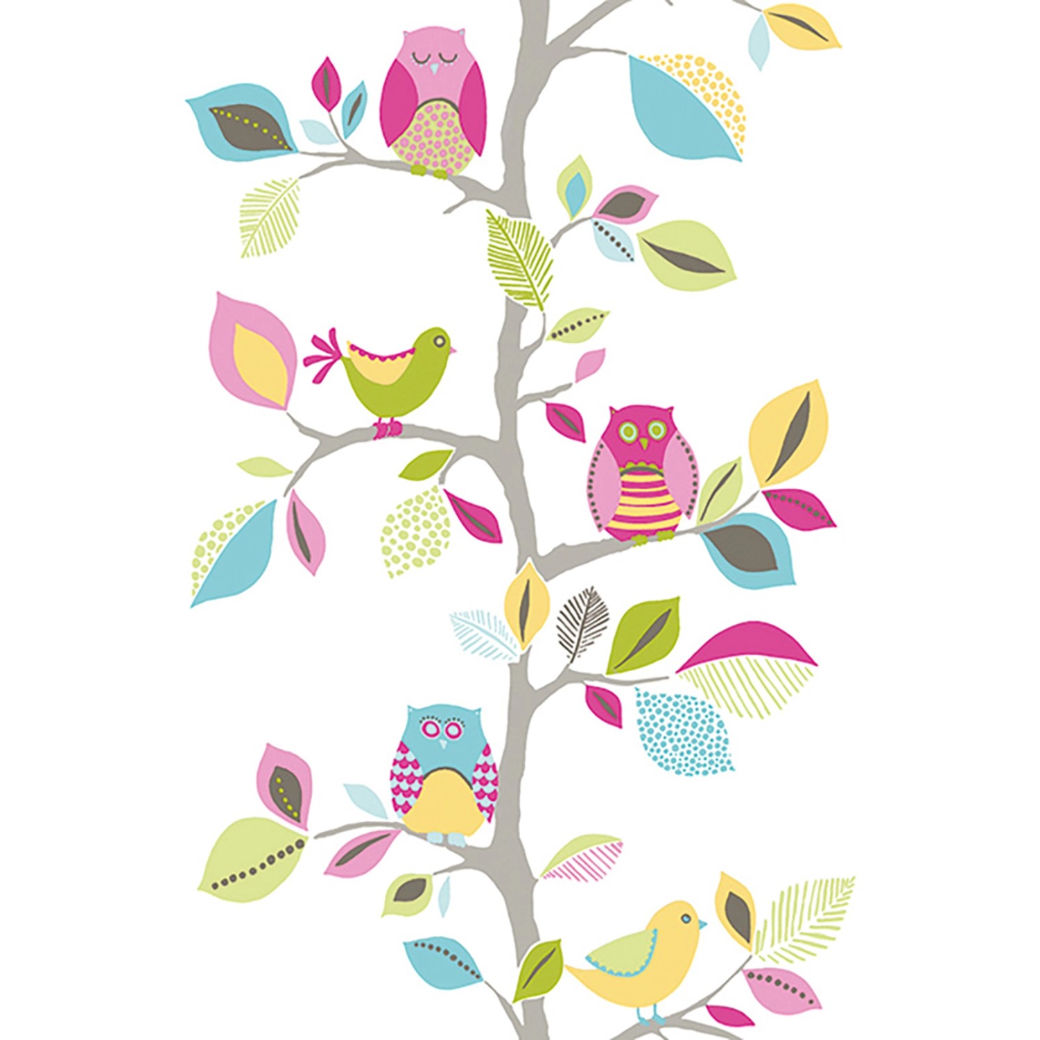 Bricoflor Selbstklebende Kindertapete mit Vogel Bunte Vinyltapete Selbstklebend für Kinderzimmer Baum Tapetenpaneel mit Eule in Ästen von Bricoflor