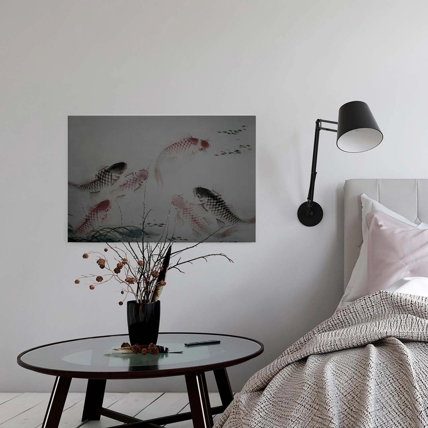 Bricoflor Wandbild Mit Koi Motiv Für Schlafzimmer Und Küche Japanisches Leinwandbild Mit Fischen Canvas Keilrahmen Bild In Grau Und Rot von Bricoflor