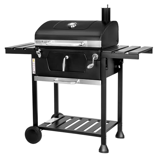 MasterCook Stahlkohlegrill mit starken und stabilen Rädern mit Doppelgrill, Thermometer und Grillkorbverstellung, Holzkohlegrill mit seitlichen Ablagen MasterCook Stahlkohlegrill mit starken und stabilen Rädern mit Doppelgrill, Thermometer und Grillkorbverstellung, Holzkohlegrill mit seitlichen Ablagen von Brigros