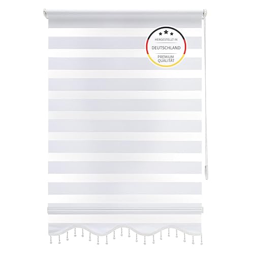 Brillant Doppelrollo Klemmfix ohne Bohren Weiß, 60x200cm (BxH), Stoffbreite 57cm, mit Streifen, Blickdicht und transparent, Duo Rollo für Fenster und Türen, Made in Germany von Brillant