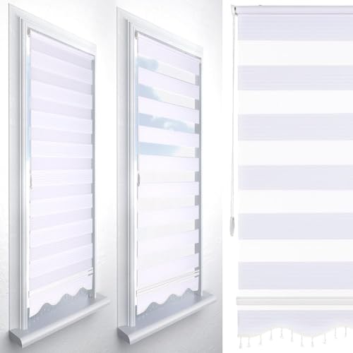 Brillant Doppelrollo Klemmfix ohne Bohren Weiß, 50x200cm (BxH), Stoffbreite 47cm, mit Streifen, Blickdicht und transparent, Duo Rollo für Fenster und Türen, Made in Germany von Brillant