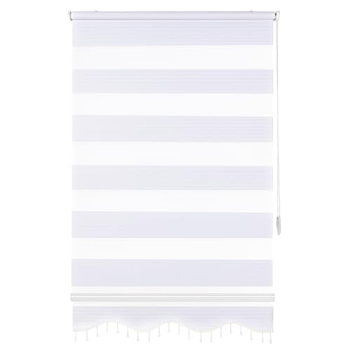 Brillant Doppelrollo Klemmfix ohne Bohren Weiß, 90x200cm (BxH), Stoffbreite 87cm, mit Streifen, Blickdicht und transparent, Duo Rollo für Fenster und Türen, Made in Germany von Brillant