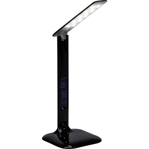 schwarze LED Schreibtischlampe mit Datumsanzeige & Weckfunktion / Thermometer - Tischleuchte mit Touchdimmer - CCT - inkl. USB - 55 cm Höhe - 6,5 W - 320 lm - 2800 - 6500 K - aus Kunststoff/Metall schwarze LED Schreibtischlampe mit Datumsanzeige & Weckfunktion / Thermometer - Tischleuchte mit Touchdimmer - CCT - inkl. USB - 55 cm Höhe - 6,5 W - 320 lm - 2800 - 6500 K - aus Kunststoff/Metall von Brilliant