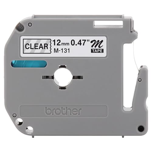 Brother Original P-Touch M-131 Klebeband, 1,27 cm (1,2 cm) Standard-P-Touch-Klebeband, schwarz auf transparent, für den Innenbereich, wasserabweisend, 8 m, Einzelpackung von Brother