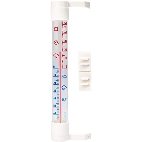 Browin 20510 020510 Außenthermometer, zum Kleben, Transparent, White, mittlere Größe, universal, Thermometerskala von-70-+50 °C, 26 mm x 230 mm, 4,5 x 10 x 32 cm, 4.50 x 10 x 32 cm von Browin