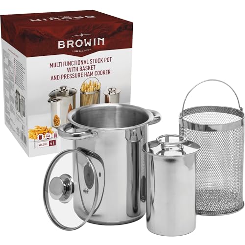 BROWIN® Rostfreier Set Schinkenkocher 313515 + Spargeltopf | Schinkernpresse und Pastatopf mit Siebeinsatz | Schinkenform für gesundes hausgemachtes Fleisch | 1,5kg | von Browin