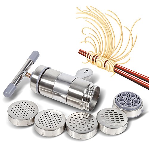 Edelstahl Nudelmaschine, Manuelle Nudelpresse mit 5 Modellen, Saftpresse für Fruchtsaft, Pasta Maker Machine Edelstahl Nudelmaschine, Manuelle Nudelpresse mit 5 Modellen, Saftpresse für Fruchtsaft, Pasta Maker Machine von Brrnoo