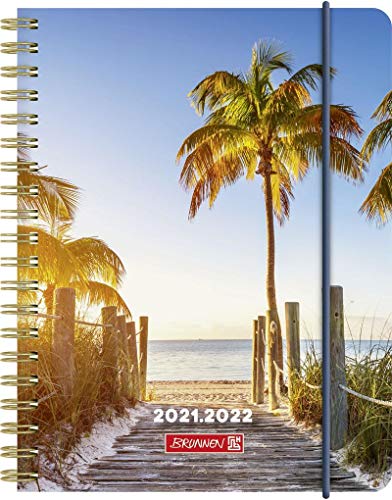 BRUNNEN 1071855182 Schülerkalender 2021/2022 (18 Monate) „Palm Beach“ 2 Seiten = 1 Woche, Blattgröße 12 x 16 cm, A6, PP-Einband von Brunnen
