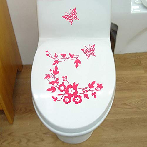 WC-Deckel-Aufkleber, Motiv: Schmetterling und Blume, für Badezimmer, WC-Deckel, abnehmbar rose von Brussels