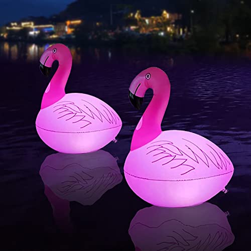 Flamingo Deko Garten Solar LED, Teichbeleuchtung Solar Schwimmend, Solarlampen für Außen, Poolbeleuchtung Solar Aufblasbar, Pool Zubehör Lay Z Spa Licht für Party Festival Hof Solarleuchten (2 Stück) von Bseical