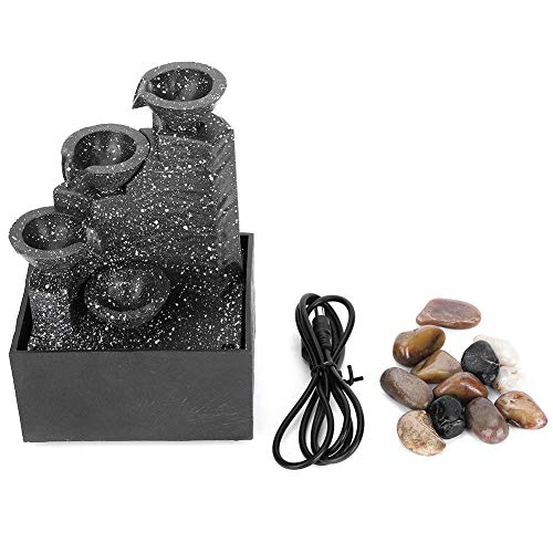 Schreibtisch Brunnen Deko Wasserfallbrunnen 17 x 8 x 12 cm 5V USB Netzteil 3 Schichten Kunstharz Mini Wasserfall Feng Shui Zimmerbrunnen mit Pumpe, ohne Batterien von Buachois