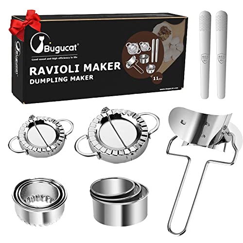 Bugucat Dough Press Set 11 Stück,Edelstahl Dumpling Maker,Teigtaschenformer, Tortellini Form Maultaschen, Ravioli Wrapper Cutters, Klöße Ausstecher Stempel, Knödel-Hersteller DIY Gebäck-Werkzeug von Bugucat