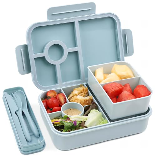 Bugucat Lunchbox Kinder 1300ML, Brotdose Kinder mit 4 Fächern Bento Box Brotdosen mit Besteckset, Brotdose für Kinder und Erwachsene, Vesperdose Frühstücksbox für Mädchen & Jungen BPA-Frei Blau von Bugucat