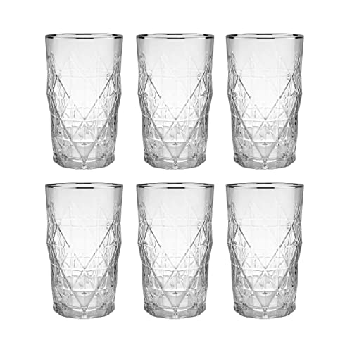 BUTLERS Trinkglas, Set 6x Longdrinkgläser mit Silberrand 460ml aus Glas -UPSCALE- ideal als Cocktailgläser, Wassergläser, Gläser & Trinkgeschirr von BUTLERS
