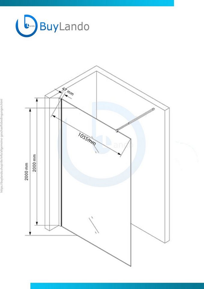 BuyLando.Shop Eckdusche BuyLando.Shop 1080x2000x10mm "Lily" Duschwand - Dusche - Duschabtrennu von BuyLando.Shop