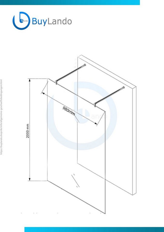 BuyLando.Shop Eckdusche BuyLando.Shop 990x2000x10mm "Lily" Duschwand - Duschabtrennung Milchgl von BuyLando.Shop