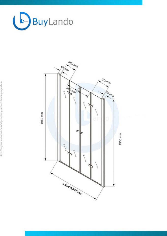 BuyLando.Shop Komplettdusche BuyLando.Shop 160 x195cm Nischentür Duschtür Nischendusche Caroline - von BuyLando.Shop