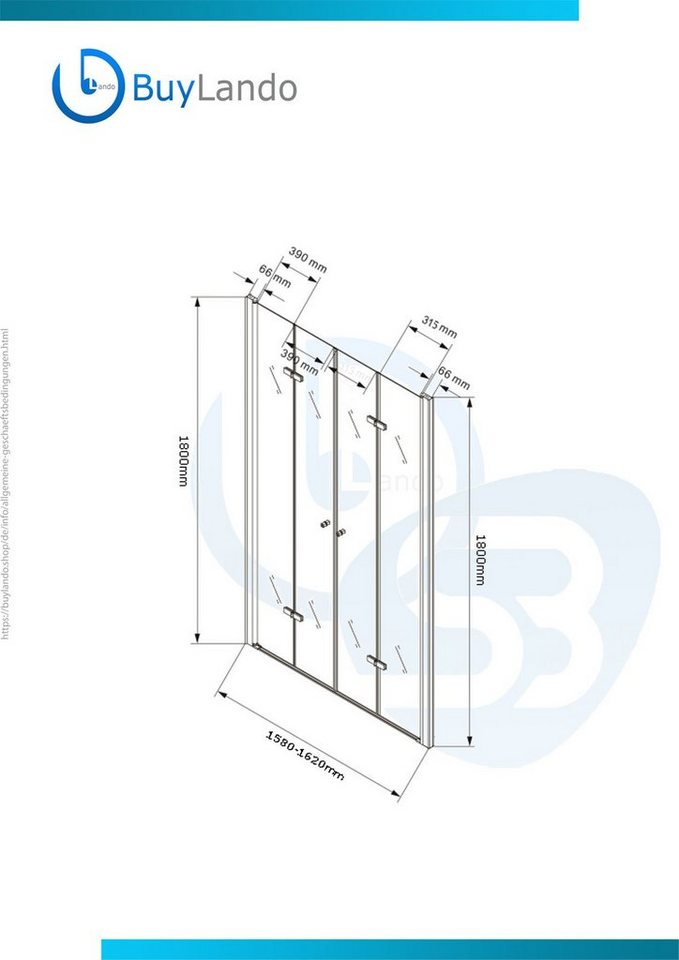 BuyLando.Shop Komplettdusche BuyLando.Shop 160x180cm Nischentür Duschtür Nischendusche Caroline - von BuyLando.Shop