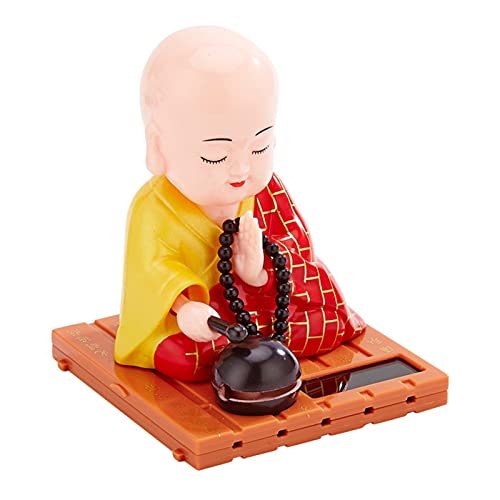 BuyWeek Buddha Statuen, Solar Little Monk Buddha Skulpturen Buddhistische Figuren Auto Ornamente Home Office Desktop Dekoration(rot) von BuyWeek