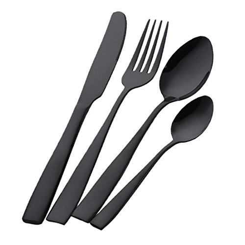 Buyer Star 4 Stück Besteckset Schwarz Besteck Utensilien Edelstahl Wiederverwendbar Geschirr Besteck Abendessen Löffel Teelöffel Dessert Gabel Messer Geschirr von Buyer Star