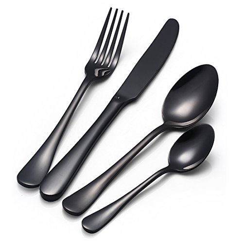 Buyer Star Besteckset Edelstahl Besteck Schwarz Utensilien Geschirr Messer Gabel Teelöffel Löffel Black Cutlery von Buyer Star