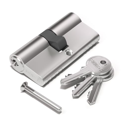 Bwintech 1 Stück 50/50mm Euro Messingzylinder, 100mm Schlüssel/Schlüsselzylinderschloss mit 3 Standard Messingschlüsseln,Anti Picking,Anti Bohr,Anti Snap,Anti Bumping, Satin Nickel Finish von Bwintech