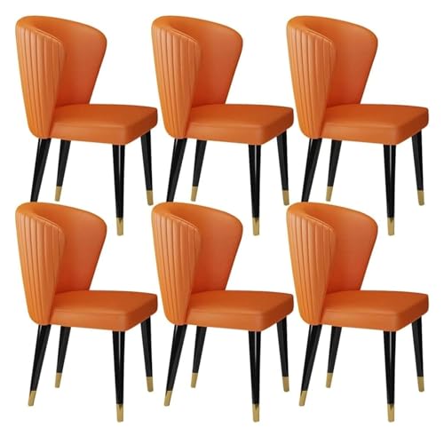Esszimmerstühle aus Mikrofaser-Leder, Esszimmerstühle, 6er-Set, Küche, Wohnzimmer, Loungesessel, Massivholzfüße, Empfangsstuhl (Farbe: Orange) von BytheM