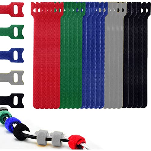 Bztzhm 100 Stück Wiederverwendbare Kabel, Buntes Klett-kabelbinder set, Wiederverwendbare Kabelbinder mit Klettverschluss, Klettband Kabelbinder Klett Schwarz, für Hause und Büro Kabel von Bztzhm