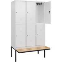 C+P Doppelstock-Spind Classic PLUS, Bank, 3 Abteile, 2120x1200x815mm, 9016/9016 Verschluss Zylinderschloss Sitzbanktyp auskragend Material Sitzfläche Buche-Hartholz C+P Doppelstock-Spind Classic PLUS, Bank, 3 Abteile, 2120x1200x815mm, 9016/9016 Verschluss Zylinderschloss Sitzbanktyp auskragend Material Sitzfläche Buche-Hartholz von C + P Möbelsysteme
