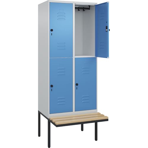 C+P | Doppelstock-Spind Classic Plus Sitzbank | 2 Abteile | lichtgrau/lichtblau | B 800 mm | Sicherheits-Drehriegel | auskragend | Buche-Hartholz C+P | Doppelstock-Spind Classic Plus Sitzbank | 2 Abteile | lichtgrau/lichtblau | B 800 mm | Sicherheits-Drehriegel | auskragend | Buche-Hartholz von C + P Möbelsysteme