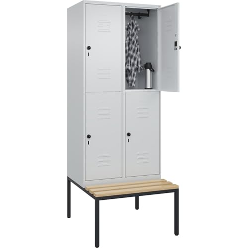 C+P | Doppelstock-Spind Classic Plus Sitzbank | 2 Abteile | lichtgrau | B 800 mm | Sicherheits-Drehriegel | untergebaut | Buche-Hartholz C+P | Doppelstock-Spind Classic Plus Sitzbank | 2 Abteile | lichtgrau | B 800 mm | Sicherheits-Drehriegel | untergebaut | Buche-Hartholz von C + P Möbelsysteme