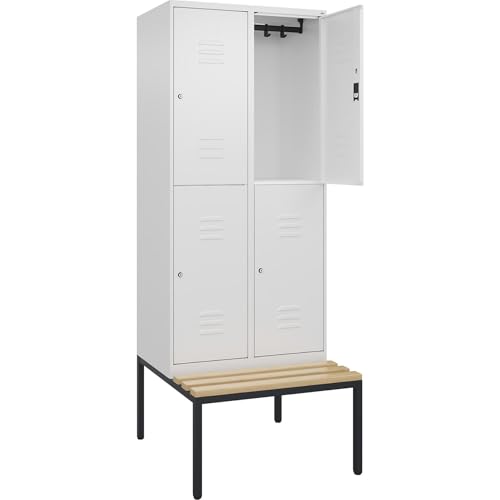 C+P | Doppelstock-Spind Classic Plus Sitzbank | 2 Abteile | verkehrsweiß | B 800 mm | Zylinderschloss | untergebaut | Buche-Hartholz C+P | Doppelstock-Spind Classic Plus Sitzbank | 2 Abteile | verkehrsweiß | B 800 mm | Zylinderschloss | untergebaut | Buche-Hartholz von C + P Möbelsysteme