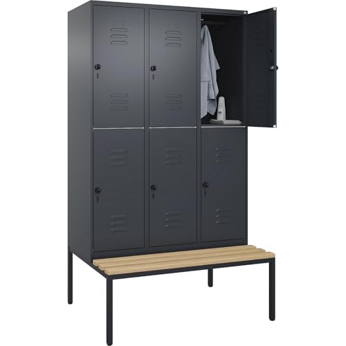 C+P | Doppelstock-Spind Classic Plus Sitzbank | 3 Abteile | grau | B 1200 mm | Sicherheits-Drehriegel | untergebaut | Buche-Hartholz C+P | Doppelstock-Spind Classic Plus Sitzbank | 3 Abteile | grau | B 1200 mm | Sicherheits-Drehriegel | untergebaut | Buche-Hartholz von C + P Möbelsysteme